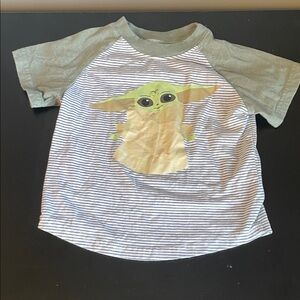 Star Wars Kids Striped Baby Yoda Raglan Tee in Green and White 3t